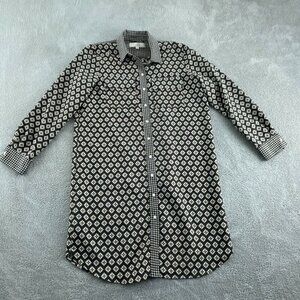 Ann Taylor Loft Black & White Diamond Print Button-Up Shirt Dress M 5807